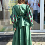 Green embroidered dress made of linen Memories EMBROIDERED GEM