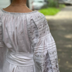 Women's white linen embroidered dress with silver embroidery Ceremonial EMBROIDERED GEM
