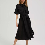 Black midi dress with patch pockets  MOODO