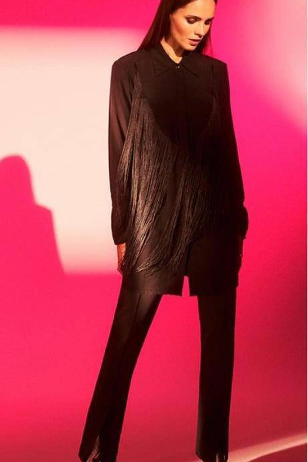 A black viscose shirt with a decorated collar