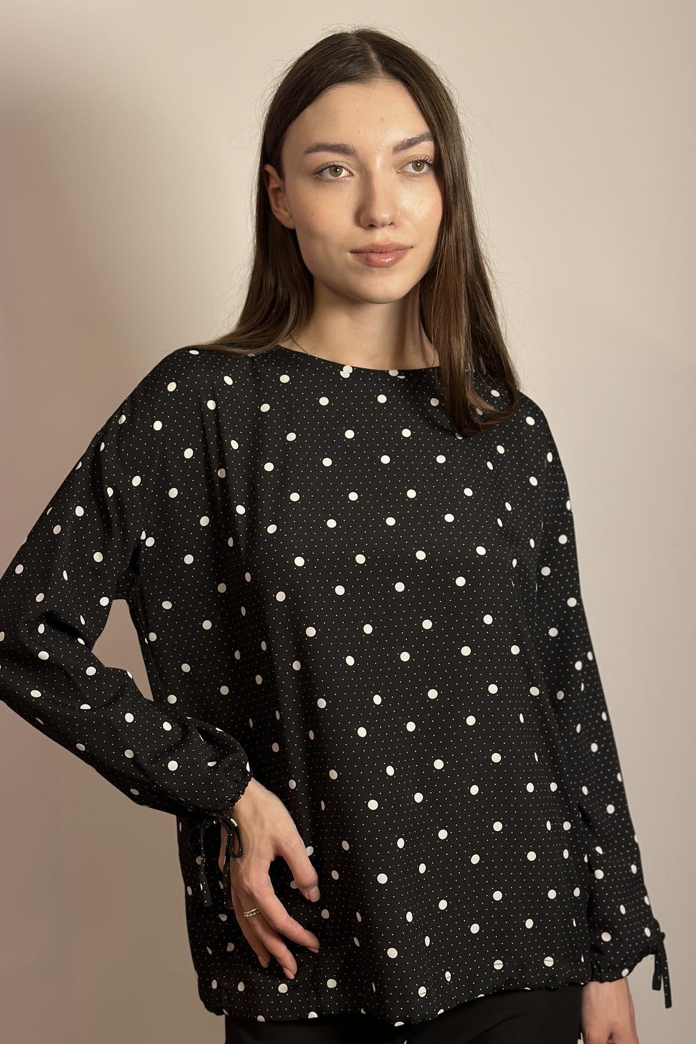 Блуза шифонова чорна в горох L-KO-2805 MOODO