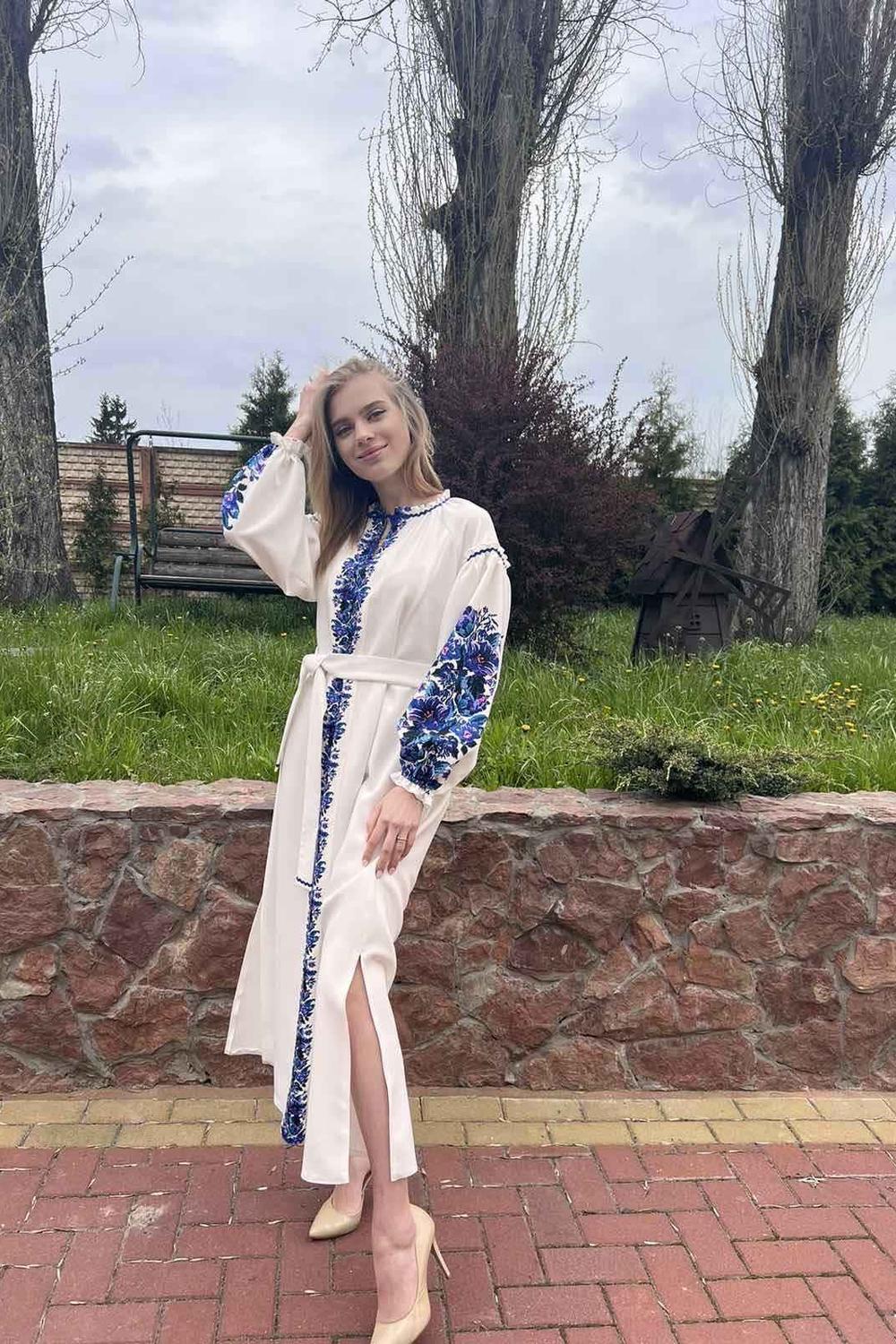 Long formal dress with blue flowers HARDY