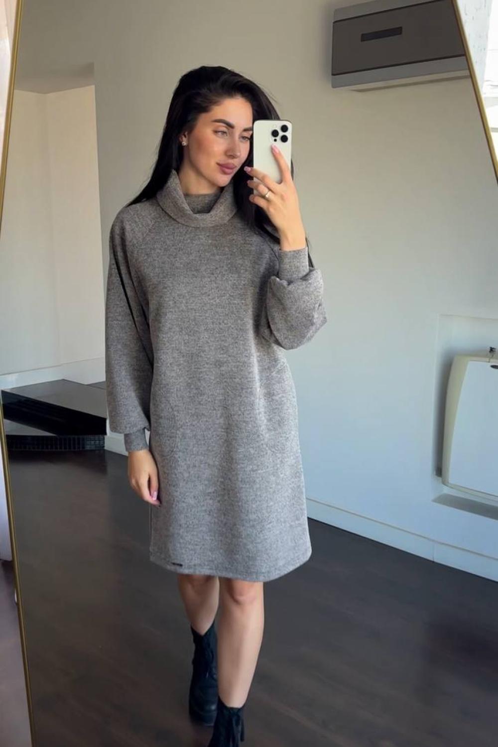 A loose-fitting knitted dress