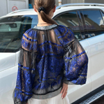 Bomber woman embroidered on a mesh black and blue EMBROIDERED GEM