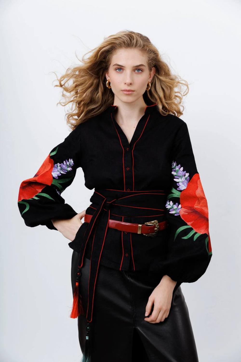 Women's embroidered shirt red poppies from Embroidered Jem