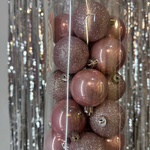 Set of Christmas balls 6cm, 24pcs; color - pink, 12 pcs - mother of pearl, 12 pcs - glitter