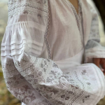 Women's white linen embroidered dress with silver embroidery Ceremonial EMBROIDERED GEM