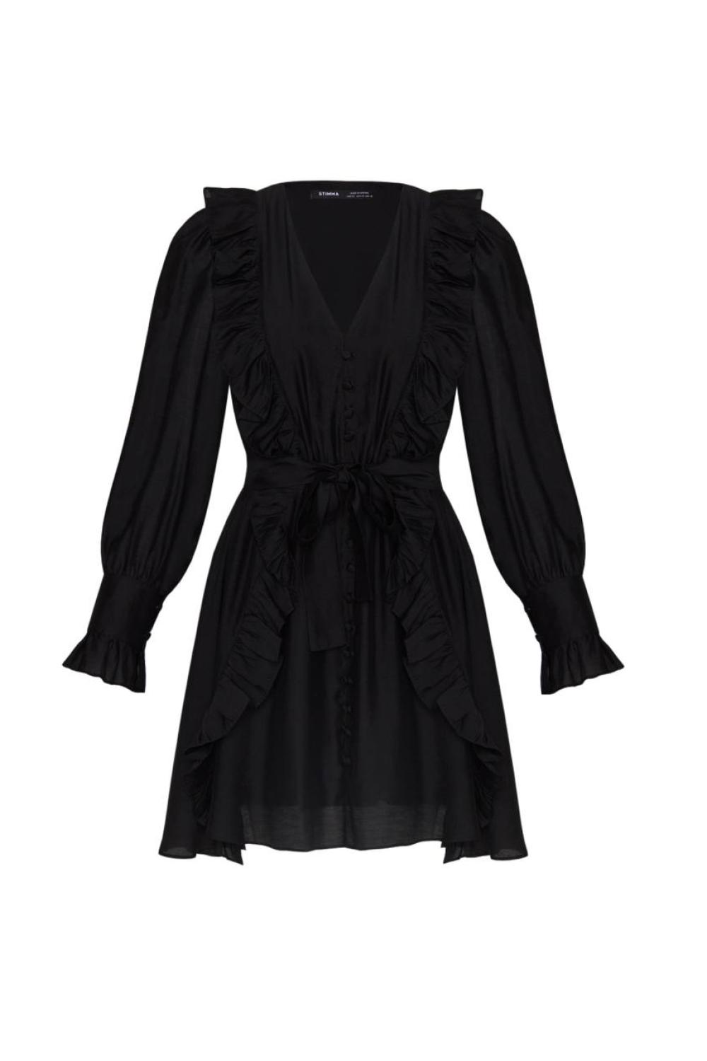 Women's black mini dress with ruffles STIMMA