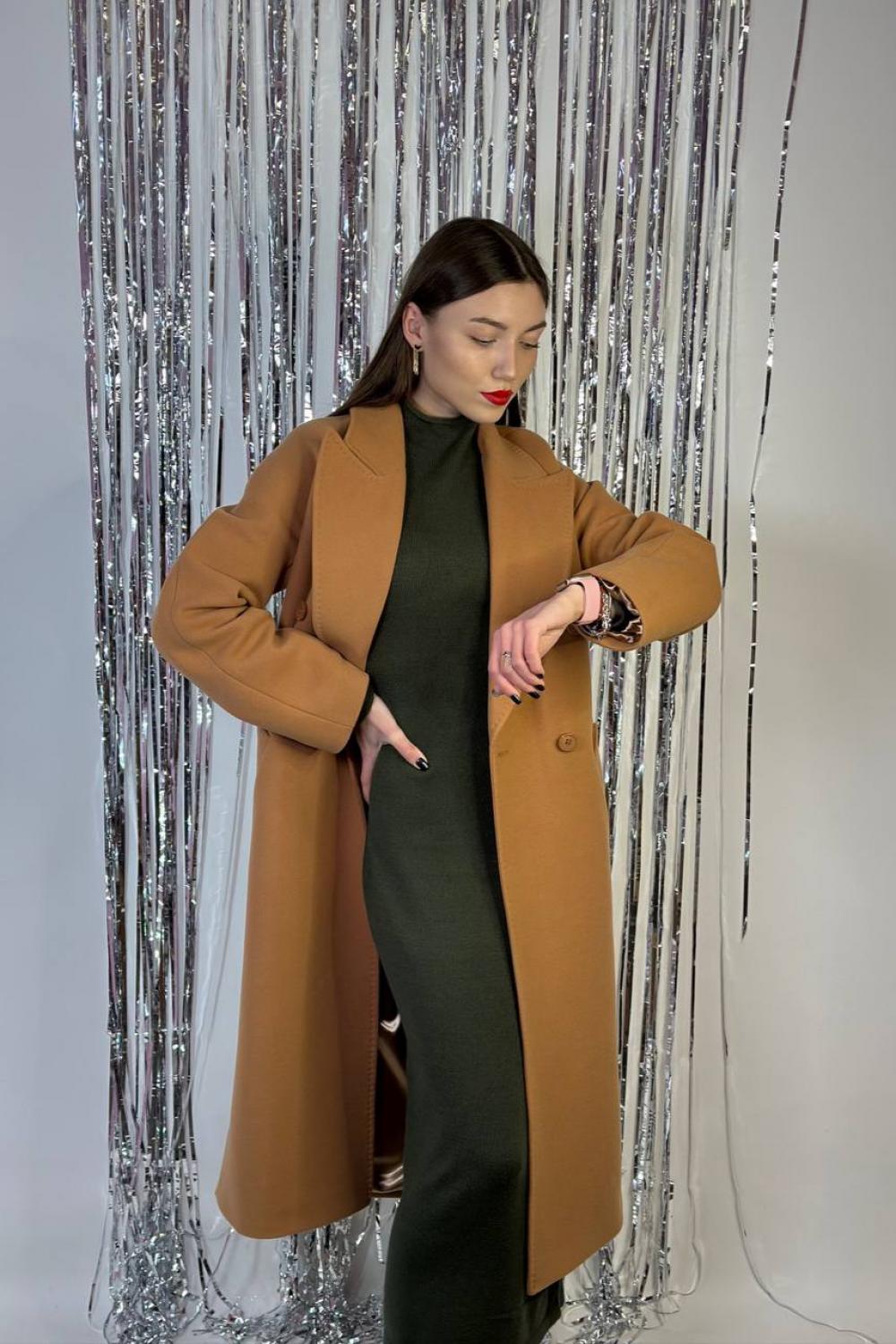 Women's demi-season cashmere coat in camel color 246C FINE LINE