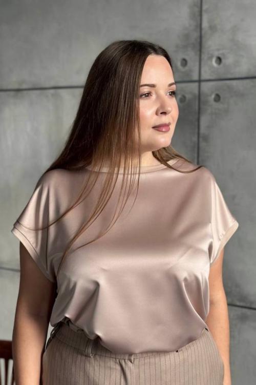 Beige silk blouse with short sleeves and large slits 0006-72_beige