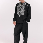 Embroidered black men's shirt Christ of the author's work