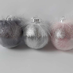 Christmas tree ball 8 cm, transparent in graphite tones of fluff and feather decor