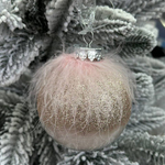 Christmas tree ball 8 cm, transparent in pink tones of fluff and feather decor