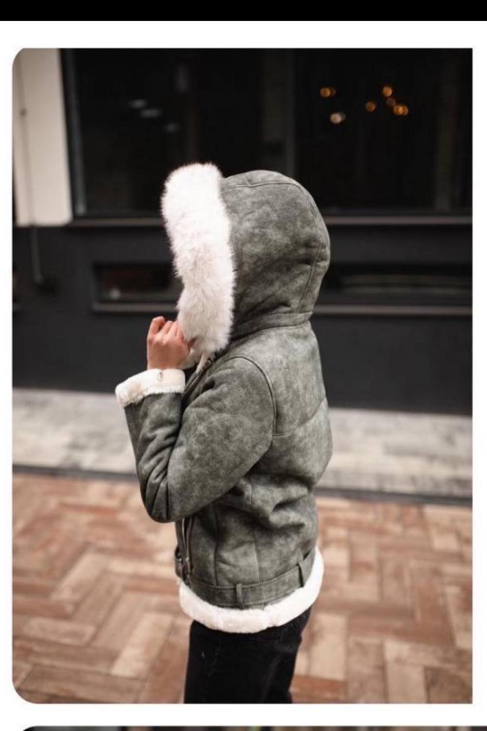 Sheepskin coat in grey color
