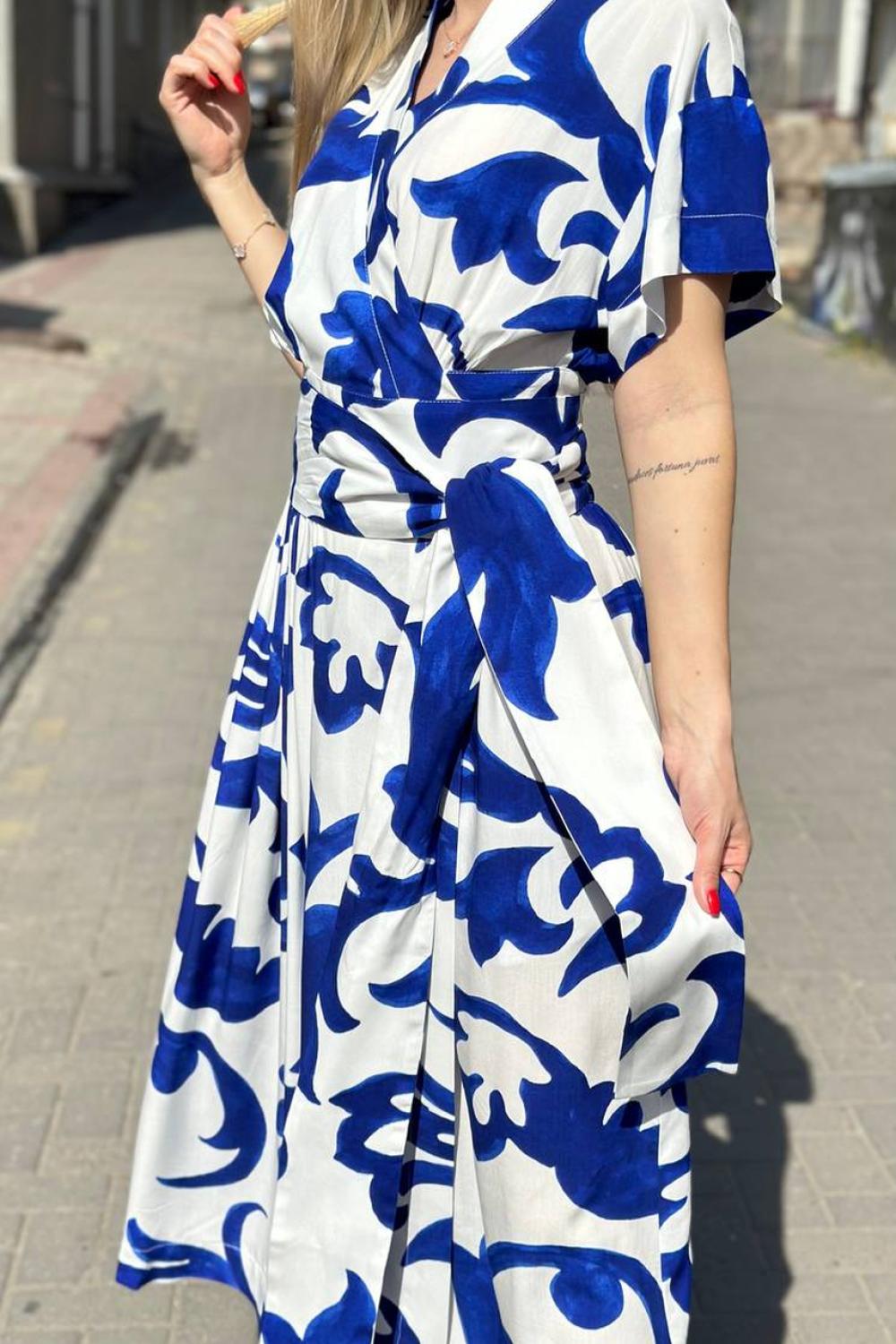 White-blue summer midii dress