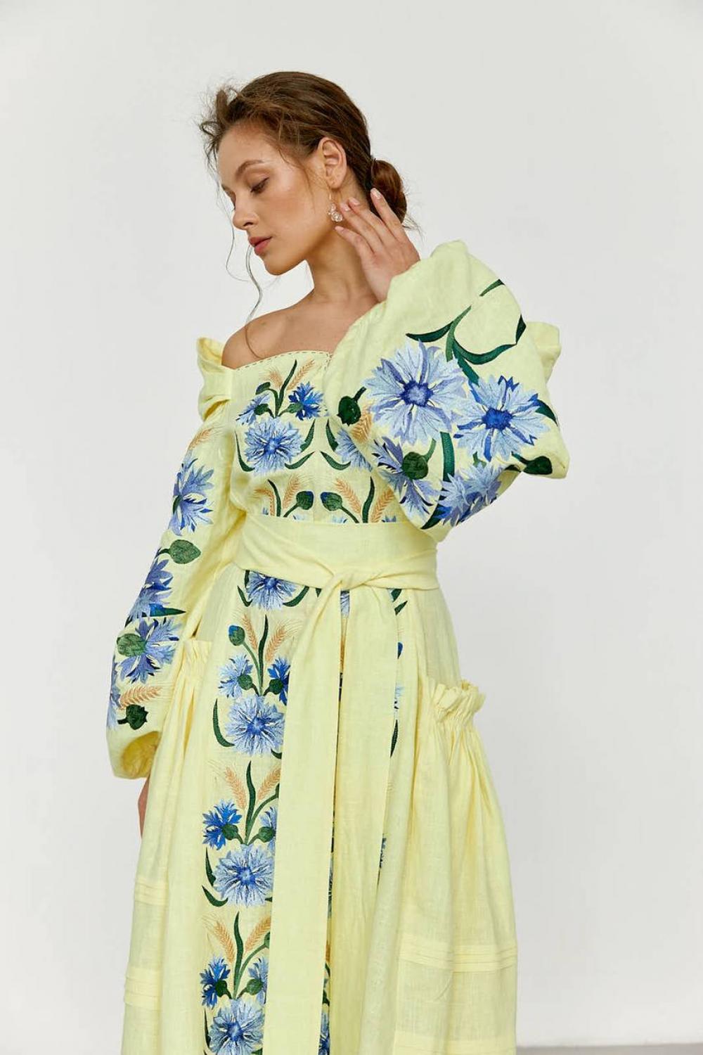 Custom embroidered yellow-blue FREE dress EMBROIDERED GEM