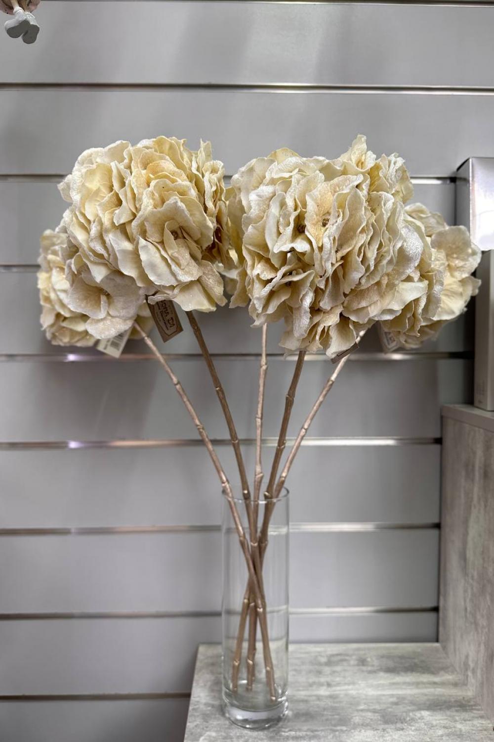 Premium artificial velvet hydrangea with glitter on the leg 62 cm