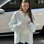 Вишиванка чоловіча лляна блакитна EMBROIDERED GEM