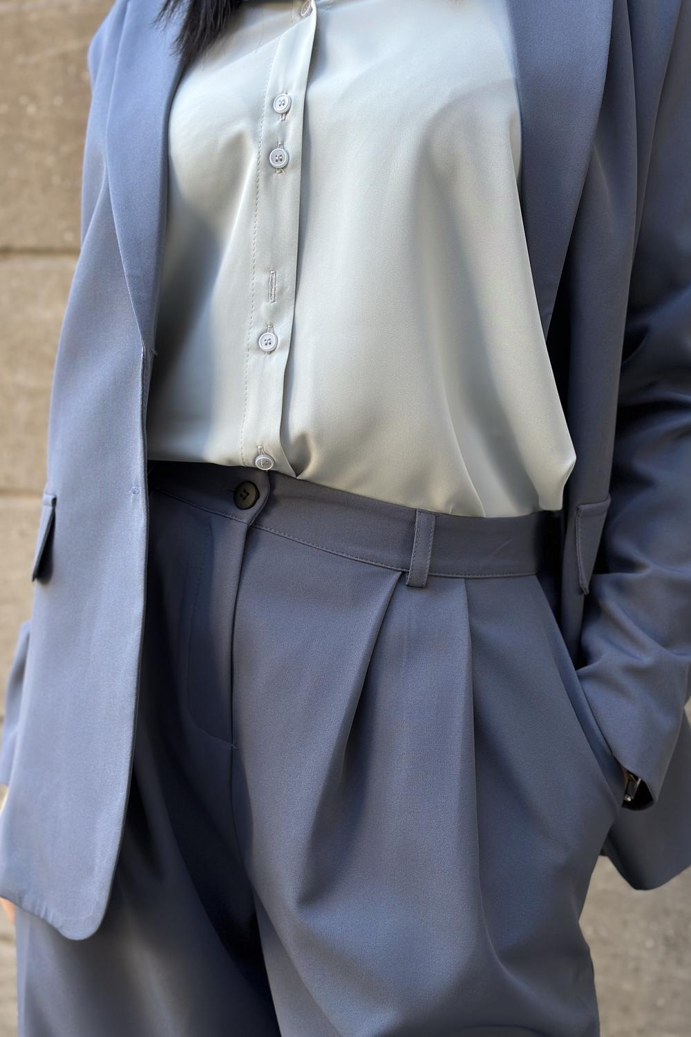 Suit women's trouser classic gray and blue 6563 AZURI