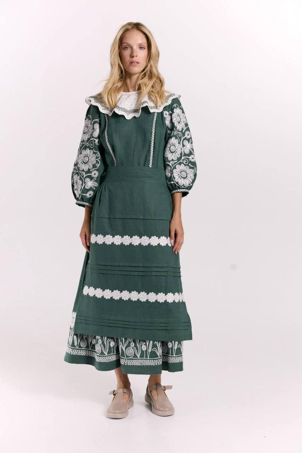 Khrystyna's embroidered dress of the author's work in emerald color