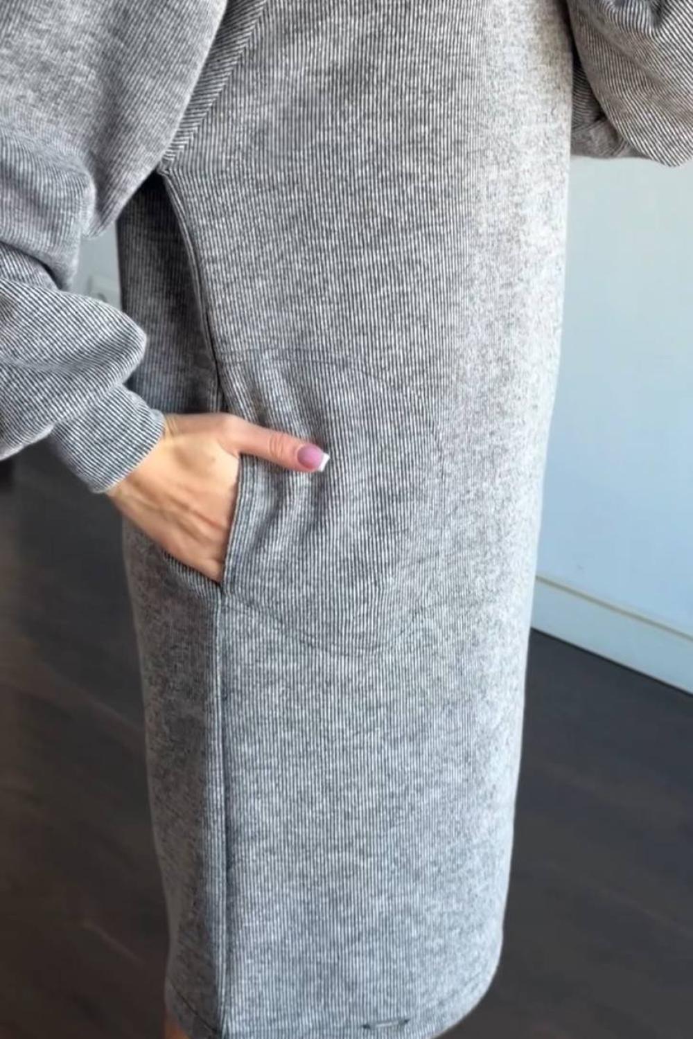 A loose-fitting knitted dress