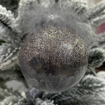 Christmas tree ball 8 cm, transparent in graphite tones of fluff and feather decor