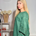 Green designer embroidered shirt for women