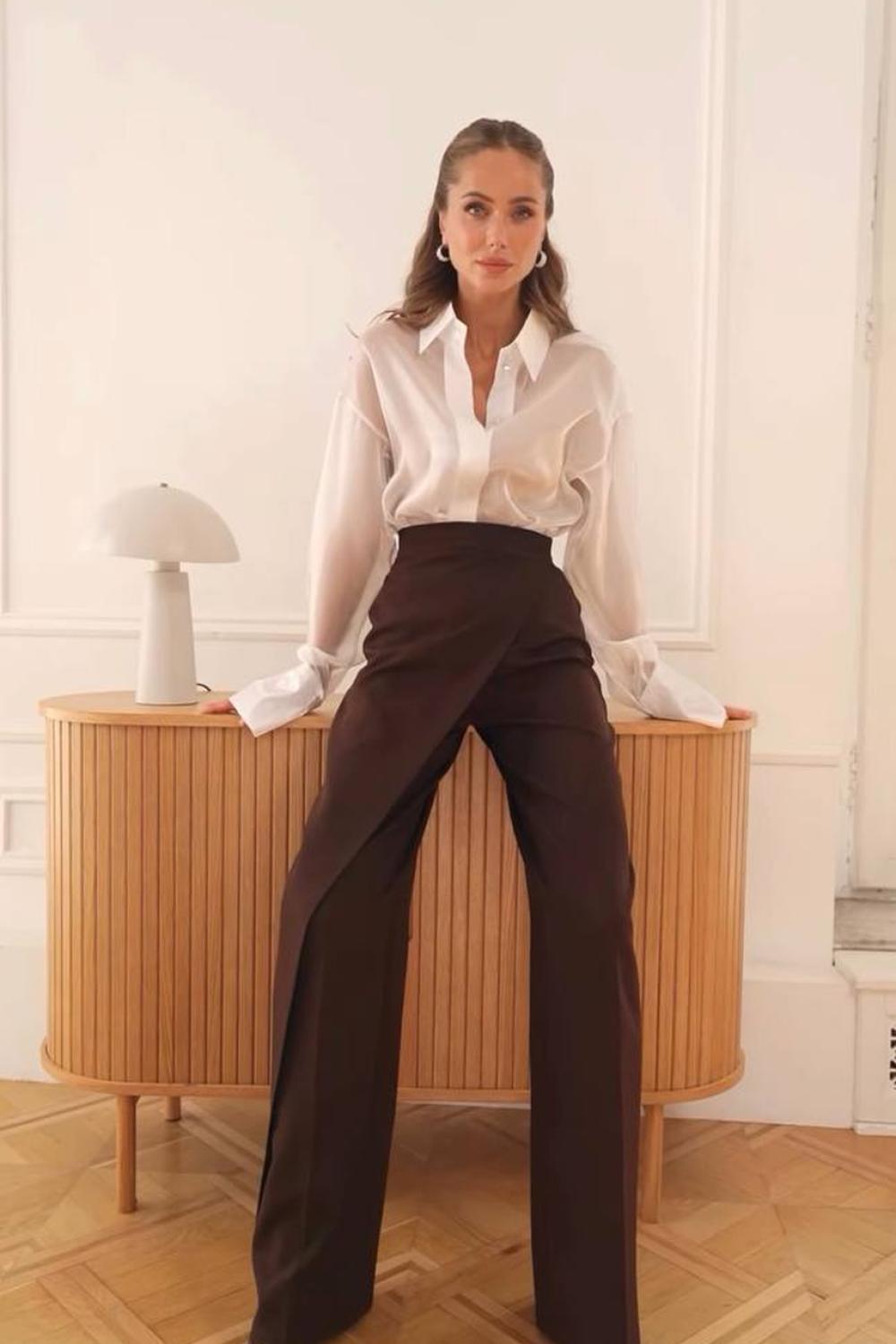 Choco loose-fit pants with a wrap 444_choco