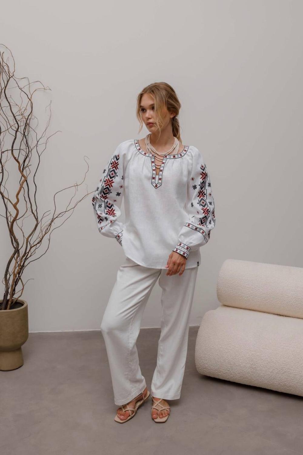 Women's Vyshyvanka Verkhovyna white and pink from Svarga