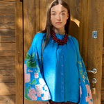 Вишиванка жіноча лляна блакитна EMBROIDERED GEM