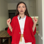 Жакет червоний з льону з коротким рукавом red_short