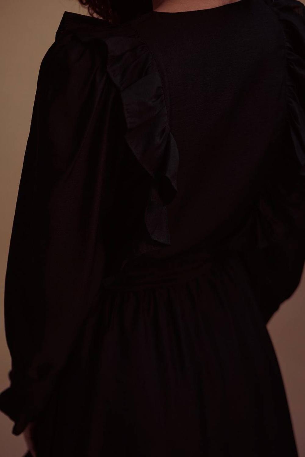 Women's black mini dress with ruffles STIMMA