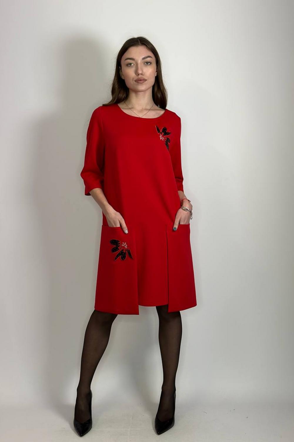 Red dress with a flower woman fashion