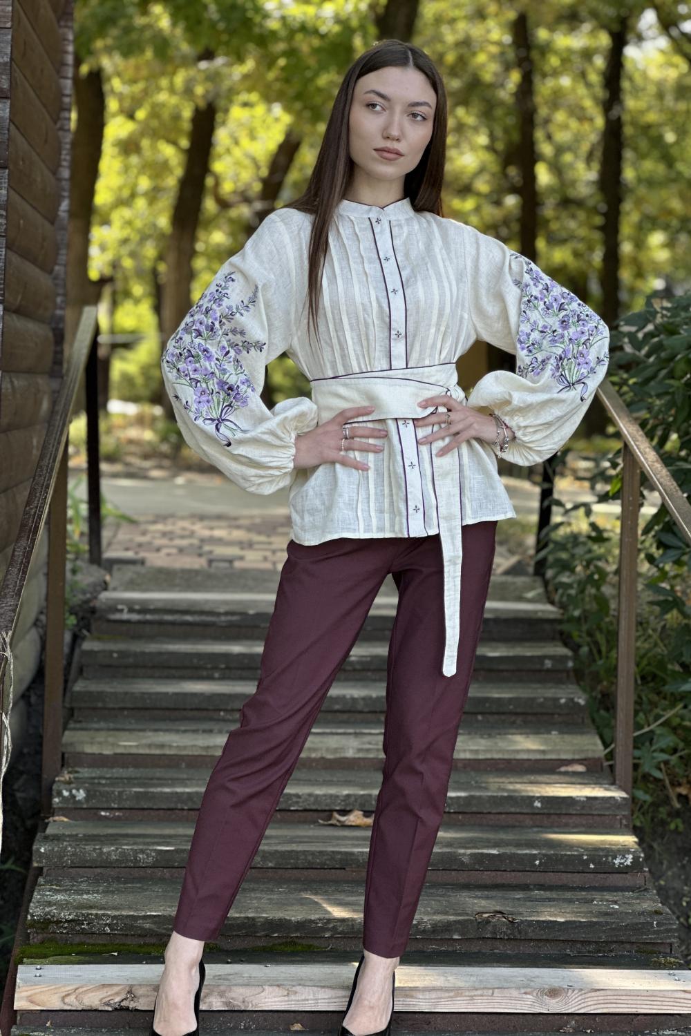 Вишиванка жіноча лляна Лаванда EMBROIDERED GEM