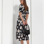 Black silk dress in floral print