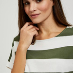Cotton T-shirt green with white stripes MOODO