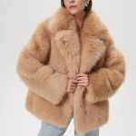 Beige cropped fur coat