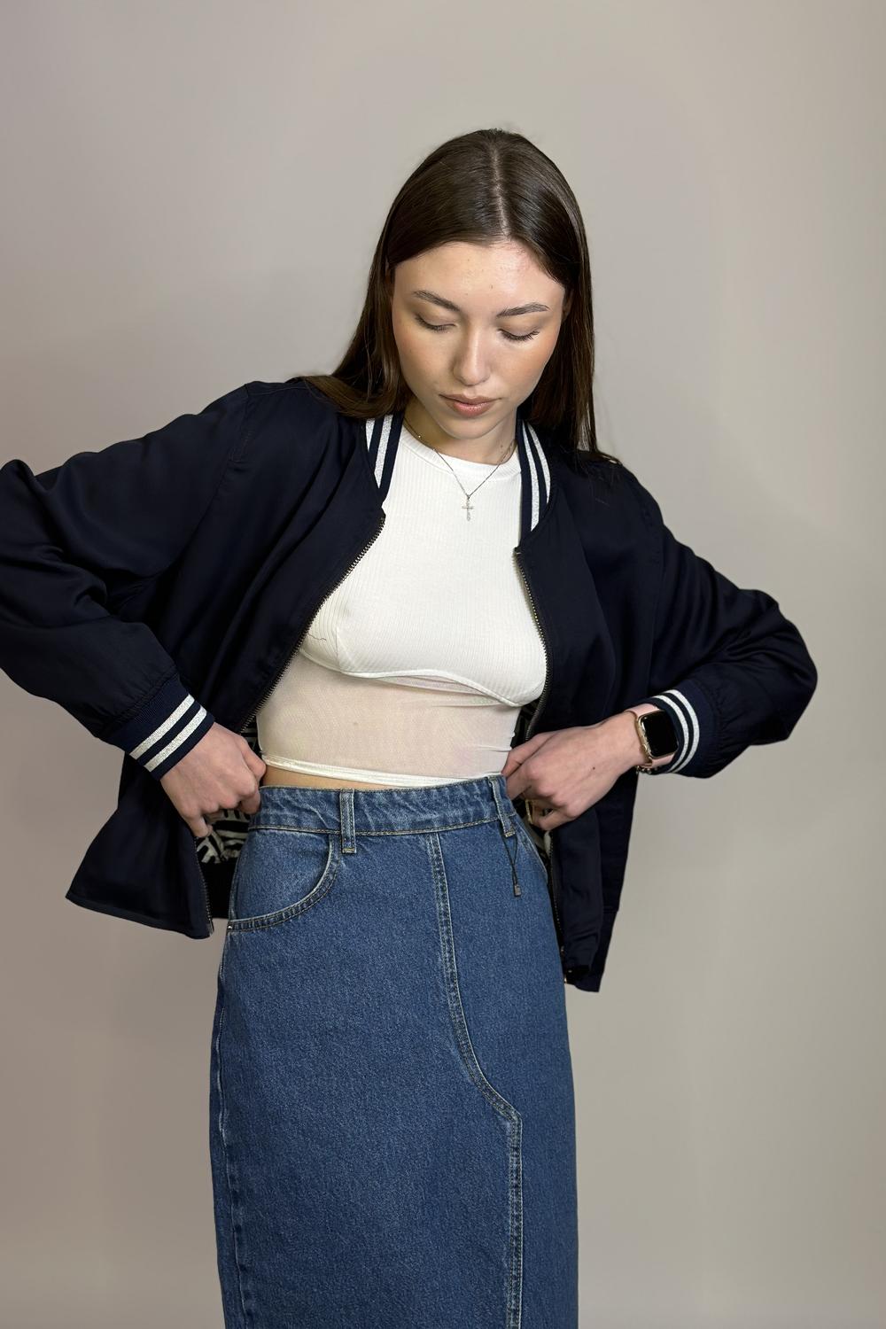 Bomber jacket women's blue Yuka Paris 20PE704