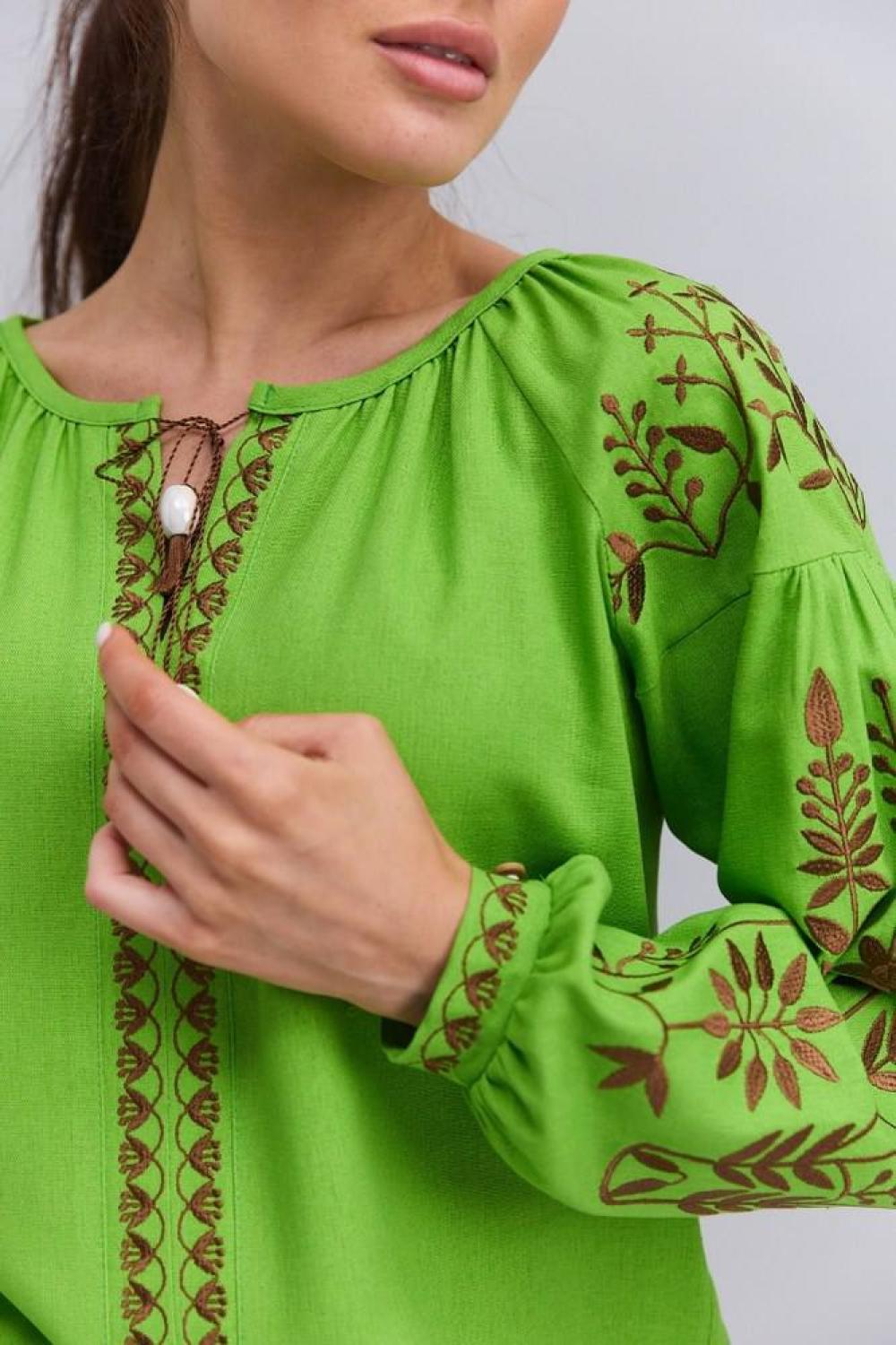 Green embroidered shirt with chocolate embroidery 32986_green