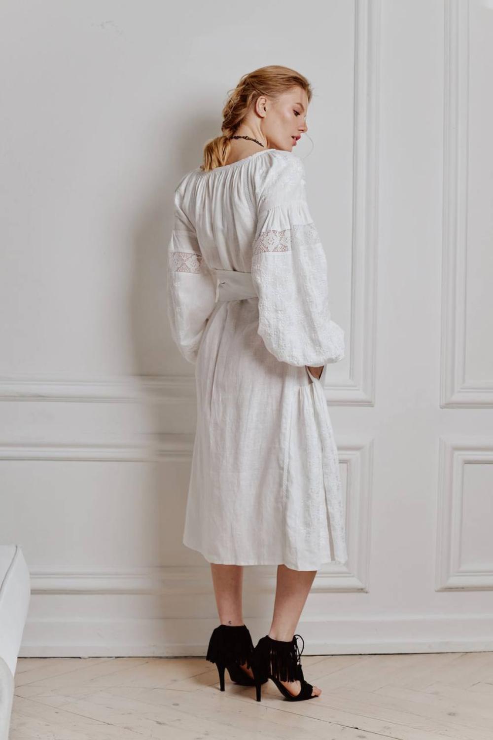 Women's white linen embroidered dress Natalka EMBROIDERED GEM