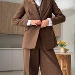 Classic women's chocolate brown cashmere three-piece suit 558_choco