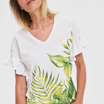 White T-shirt with green print