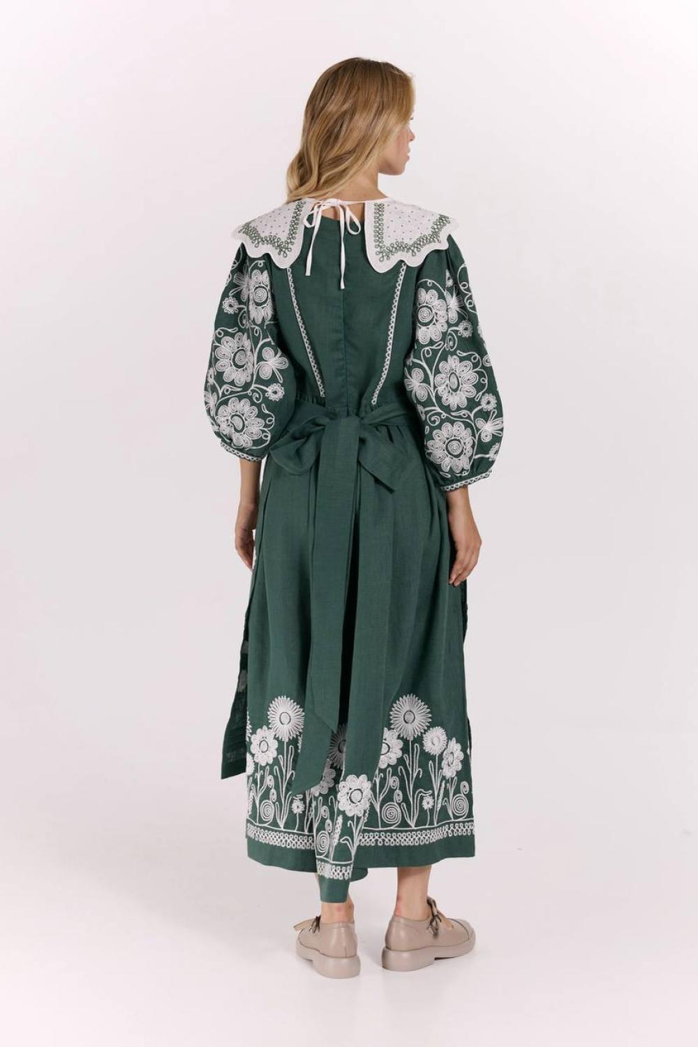 Khrystyna's embroidered dress of the author's work in emerald color