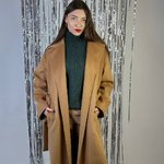 Women's demi-season coat-robe made of pile wool in camel color 249V FINE LINE