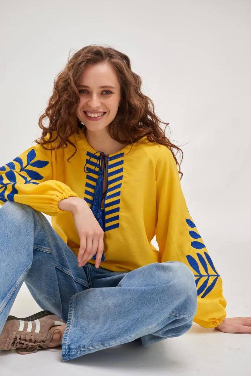 Yellow-blue embroidered Fern MEREZHKA