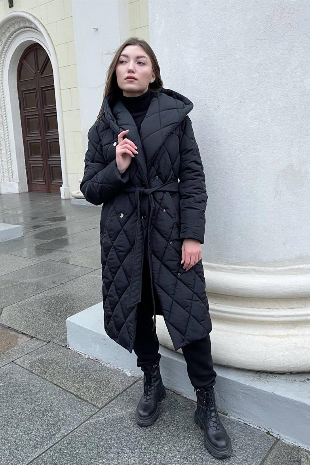 Women's long winter black coat 11-564 GRACIA