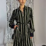 Shirt dress copper green with a long white stripe 20AH080. France. Almae
