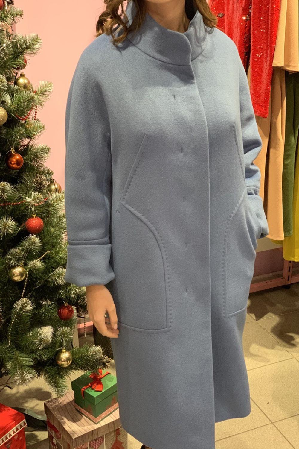 Пальто жіноче вовняне на утеплювачі блакитне Mirella moda