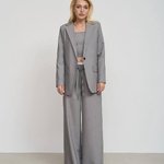 Gray trousers with an elastic waistband with a double belt