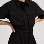 Black midi dress with patch pockets  MOODO